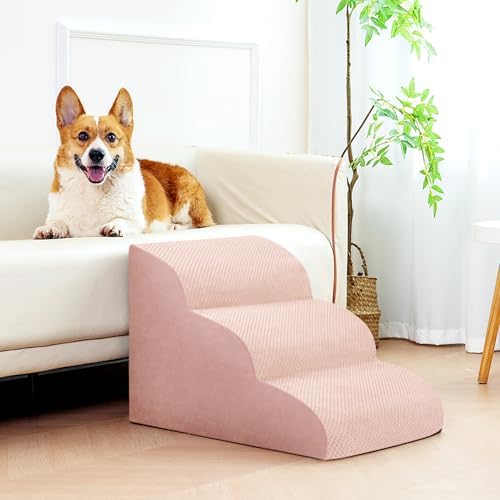 Dog Stairs for Small Dogs, 3 Tiers High Density Foam Dog Ramp, Extra Wide - Image 2