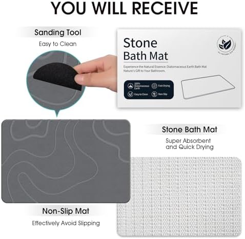 Stone Bath Mat for Bathroom, Diatomaceous Earth Shower Mat, Quick Dry - Image 6