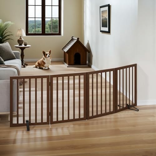 Wooden Dog Gate Freestanding Foldable 4 Panel Pet Gates Extra Wide Dog Gates - Image 2