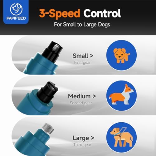 PAPIFEED Dog Nail Grinder with LED Light, Ultra Quiet 3-Speed Electric Nail File - Image 4