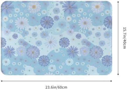 Blue Floral Bath Mat 24x16 Inch Non-Slip Soft Microfiber Bathroom Rugs Washable - Image 3