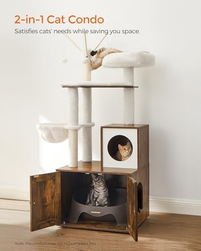 Feandrea Cat Tree with Litter Box Enclosure, 2-in-1 Condo - Image 3