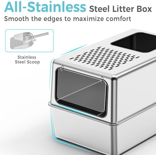 Enclosed Cat Litter Box Stainless Steel - Image 4