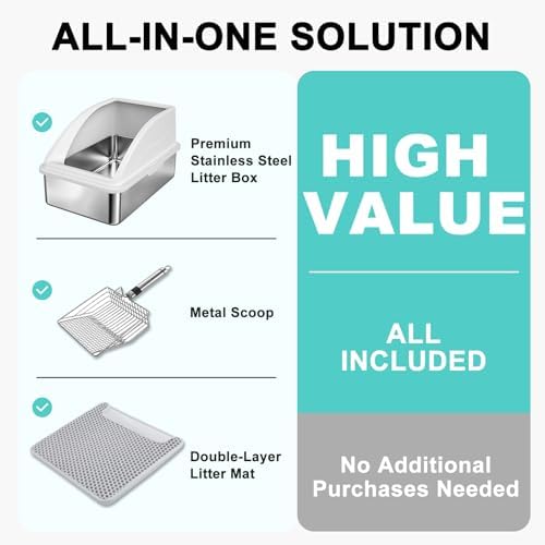 AIPERRO Stainless Steel Litter Box | XL Enclosed Cat Litter Boxes - Image 2