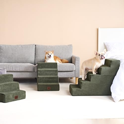 EHEYCIGA Dog Stairs for Small Dogs 13.5" H, 3-Step Dog Steps for Cats, Military - Image 4