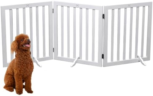 Dog Gate Wooden Freestanding Pet Gate 3 Panel 23.6" Heigh by JINHYUMY