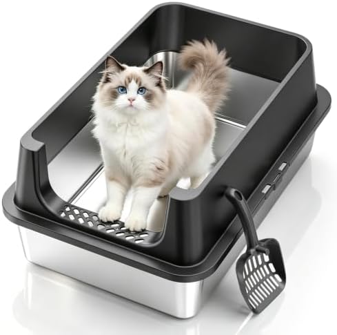 XL Open Top Stainless Steel Litter Box by Tevila