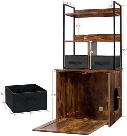 DWANTON Cat Litter Box Enclosure, 2 Storage Shelves and 2 Drawers - Image 5