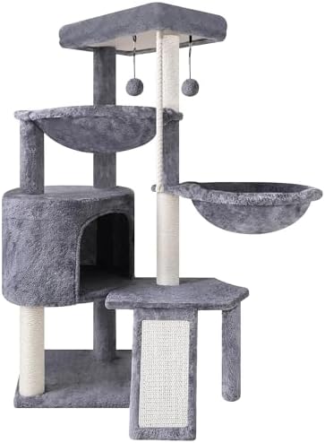 Three Layer Cat Tree with Cat Condo and Two Hammocks by Unknown