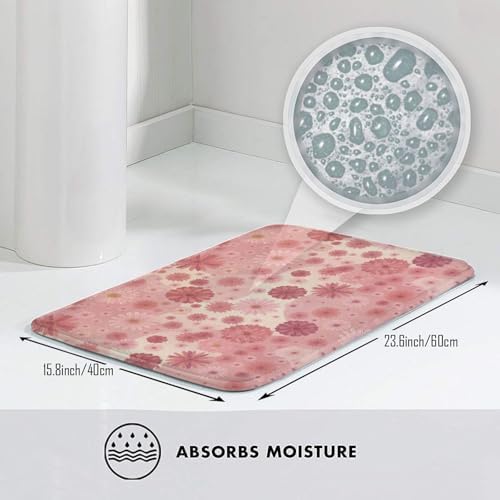 Pink Flowers Bath Mat 24x16 Inch Non-Slip Soft Microfiber Bathroom Rugs - Image 5