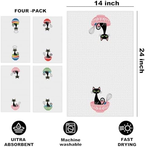 4 Pcs Cute Cat Kitchen Towels 24x14 Inch, Cats Gifts Reusable Dish Towels - Image 2