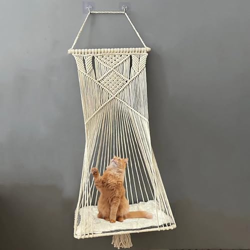Macrame Hanging Cat Hammock Bed Cat Swing House Space Saving Window Perch - Image 6