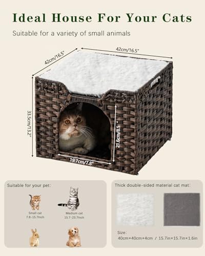 SETVSON Cat Beds Indoor Kitten House, Handwoven PE Rattan Cave - Image 6