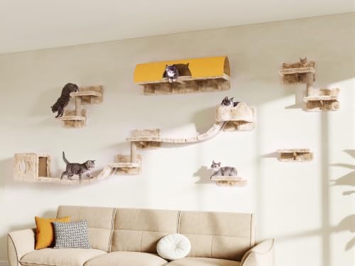 16-in-1 Cat Wall Shelves, Cat Furniture w/Tunnel & Bridge by Homiflex