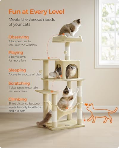 Feandrea Cat Tree, 54.2-Inch Cat Tower - Image 6