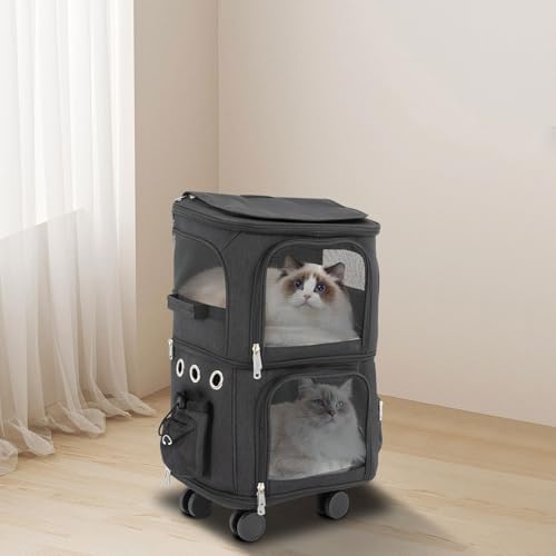 2-Tier Rolling Pet Carrier for Cats & Dogs, Removable Divider, Telescopic Handle - Image 2