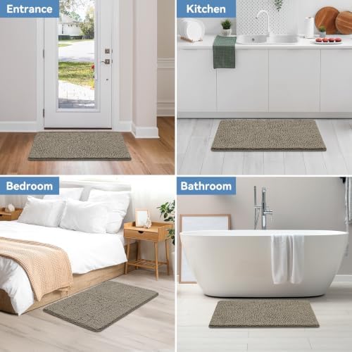 Bcoimo Bath Rug Mat, 36x24 Chenille High Absorbent Latte Bathrom Floor Mats - Image 2
