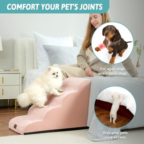 COZY KISS Dog Stairs for Small Dog 19.7" H, 4 Step Pet Ramp for Bed - Image 3