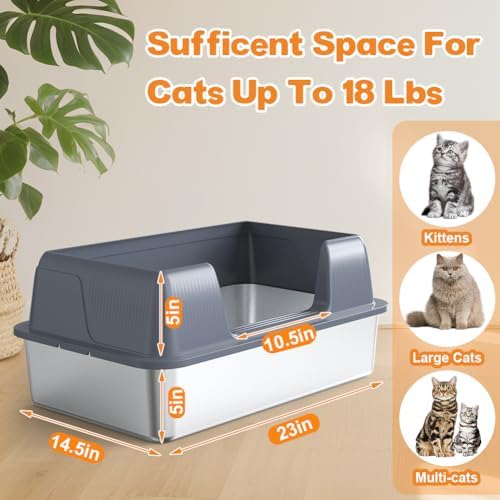 Vivifying XL Stainless Steel Cat Litter Box, High Sided Open Top - Image 2