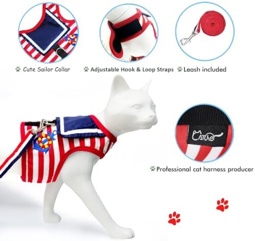 Cat Harness and Leash Set Escape Proof, Sailor Suit Red - Image 3