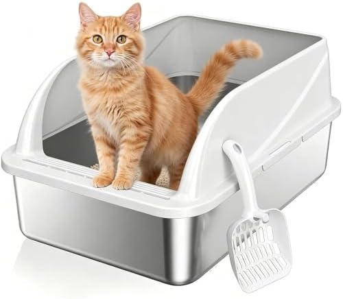 Stainless Steel High-Sided Cat Litter Box by OneBug