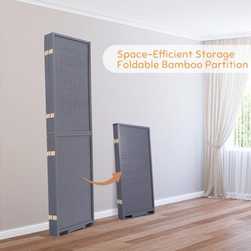 Bamboo Mesh Woven Room Divider 5.6FT, 4 Panel Folding Privacy Screen - Image 5