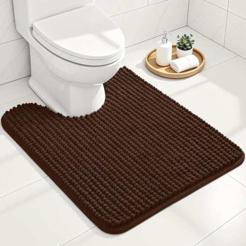 Ophanie Brown Toilet Rugs U-Shaped 24x20, Soft Chenille Contour Bath Mat by Ophanie