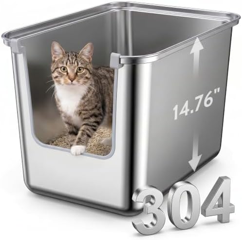 14.7 Inches High Sides Cats Litter Box, 304 Food Grade Stainless Steel by APETTERCARER