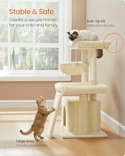 Feandrea Cat Tree, 33.8" Cat Tower Condo, Scratching Posts and Ramp - Image 7