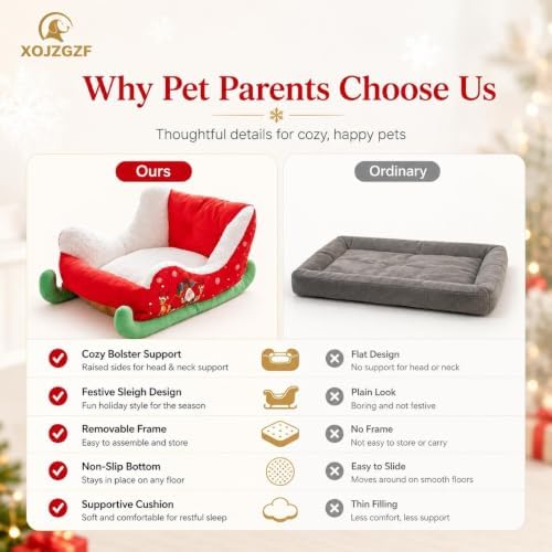 Christmas Santa Sleigh Dog Bed Washable Plush Sofa Beds for Cats and Pets - Image 7