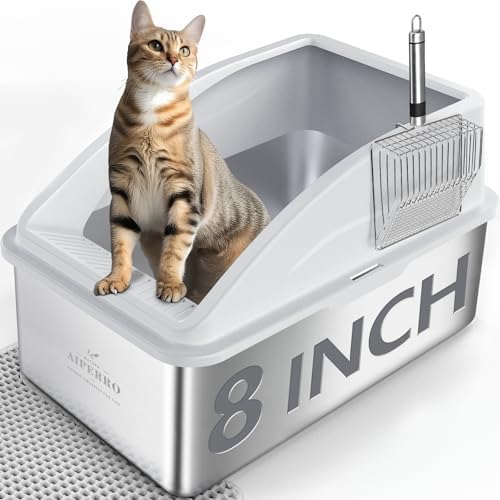 AIPERRO Stainless Steel Litter Box | XXL Deepened 8" Design Metal Cat Box by AIPERRO