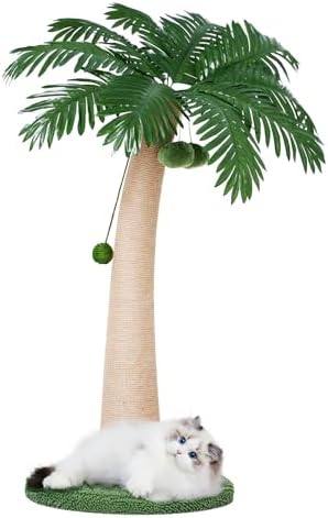 43.3inch Palm Tree Shape Style Sisal Cat Tree Scratching Post Cats, Wear by TSCOMON