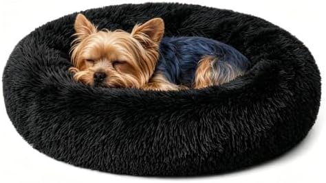 Calming Donut Dog and Cat Bed for Indoor Cats, Anti-Anxiety Round Fluffy Soft by Homeuslynn