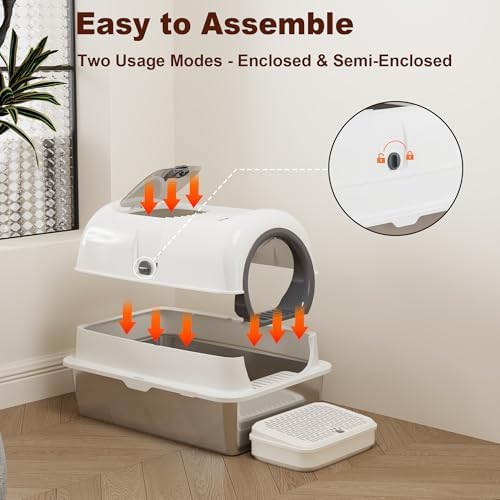 Low Entry High Sided Large Enclosed Cat Litter Box, Stainless Steel Litter Pan - Image 3