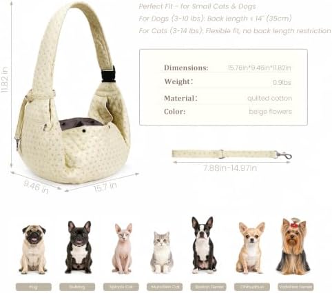 Quilted Small Dog Carrier Bag Floral Dog Sling Carrier - Image 3