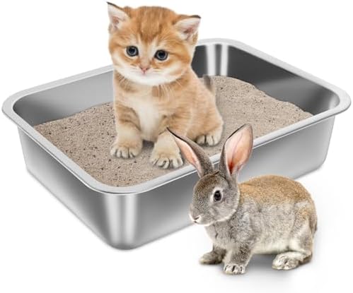 Stainless Steel Litter Box for Kitten, 15.7"×11.8"×4" Small Litter Box for by Holintan