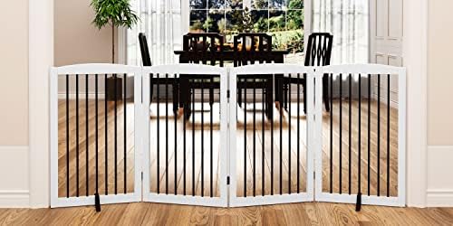 PUPETPO Freestanding Pet Gate for Dogs, Indoor Wooden Dog Gate for House by PUPETPO