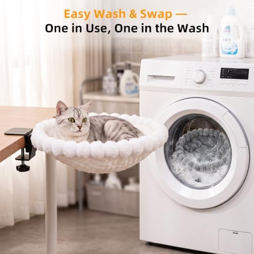 Desk Cat Bed with 2 Washable Covers, Space Saving Clamp-On Cat Perch Hammock - Image 3