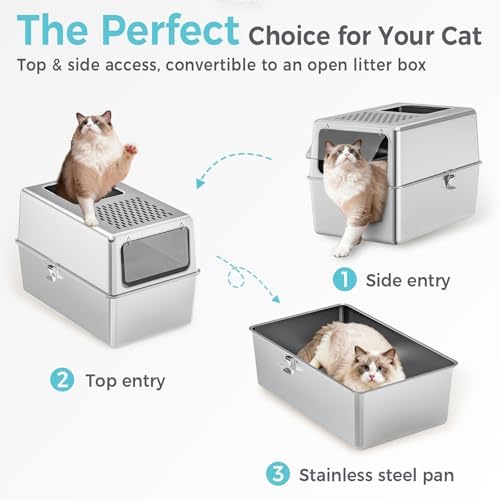 Enclosed Stainless Steel Cat Litter Box - Image 6