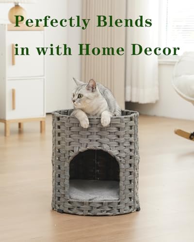 SETVSON Cat House for Indoor Cat, Small Handwoven PE Rattan Cave - Image 7