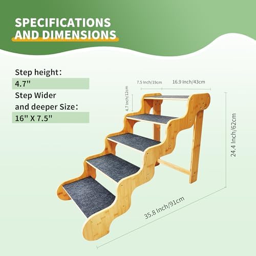 Dog Steps for Bed, 5-Step 24" High, Supports Up to 160 LB - Image 3