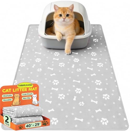 Cat Litter Mat, 2 Pack Large 40" X 29" Litter Trapping Mat by THINMUHAND