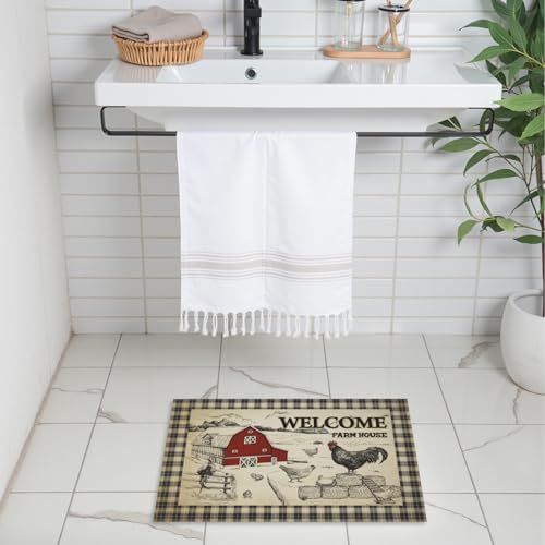 Giwawa Farmhouse Rooster Bath Rug Country Chicken Shower Rug Absorbent Bath - Image 2