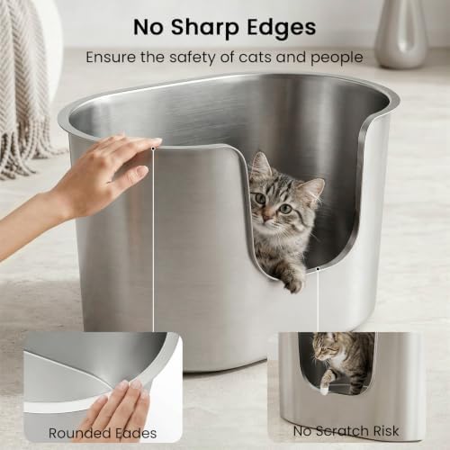 Stainless Steel Litter Box 13.7" High-Sided - Image 4