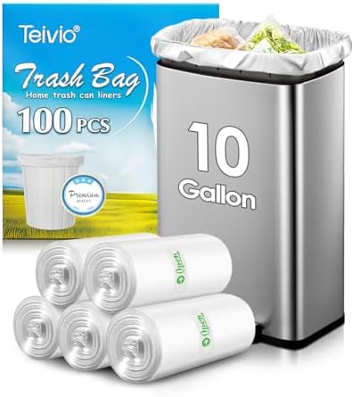 Teivio Medium Black Trash Bags 10 Gallon 100 Count Kitchen Garbage Bags by Teivio
