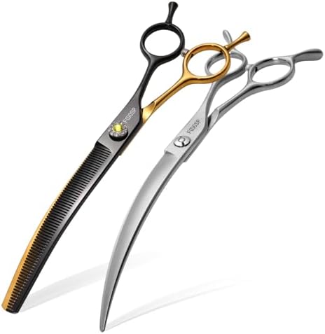 45°Curved Dog Grooming Scissors Curved Thinning Shears 2PCS Combo by FOGOSP