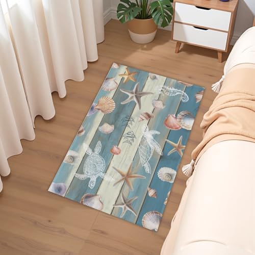 Giwawa Coastal Starfish Bath Rug Summer Sea Turtle Bathroom Carpet Soft Non - Image 6