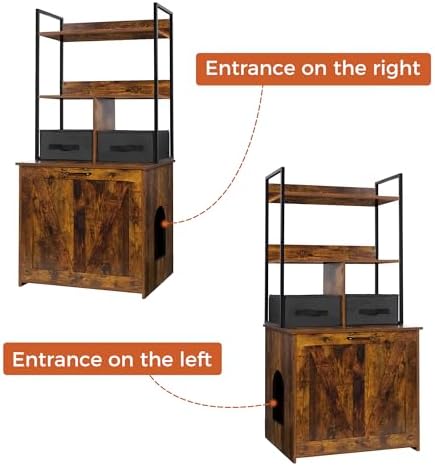 DWANTON Cat Litter Box Enclosure, 2 Storage Shelves and 2 Drawers - Image 4