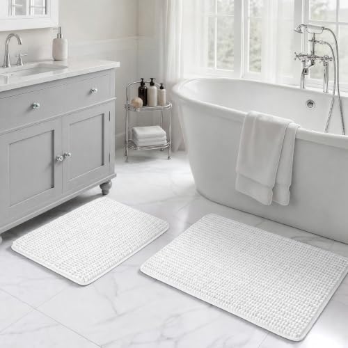 Ophanie White Bathroom Rugs Sets 2 Piece, Soft Chenille Bath Mat, Non Slip by Ophanie