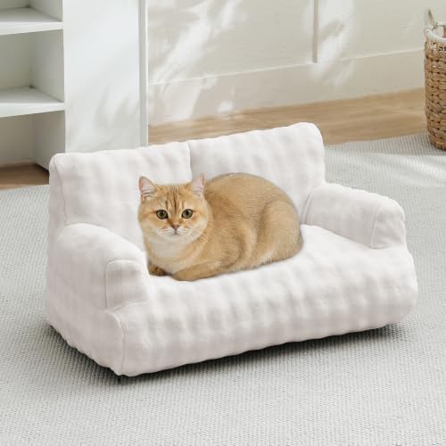 Cat Couch Bed, Cute Pet Sofa for Indoor Cats, Cream White - Image 2